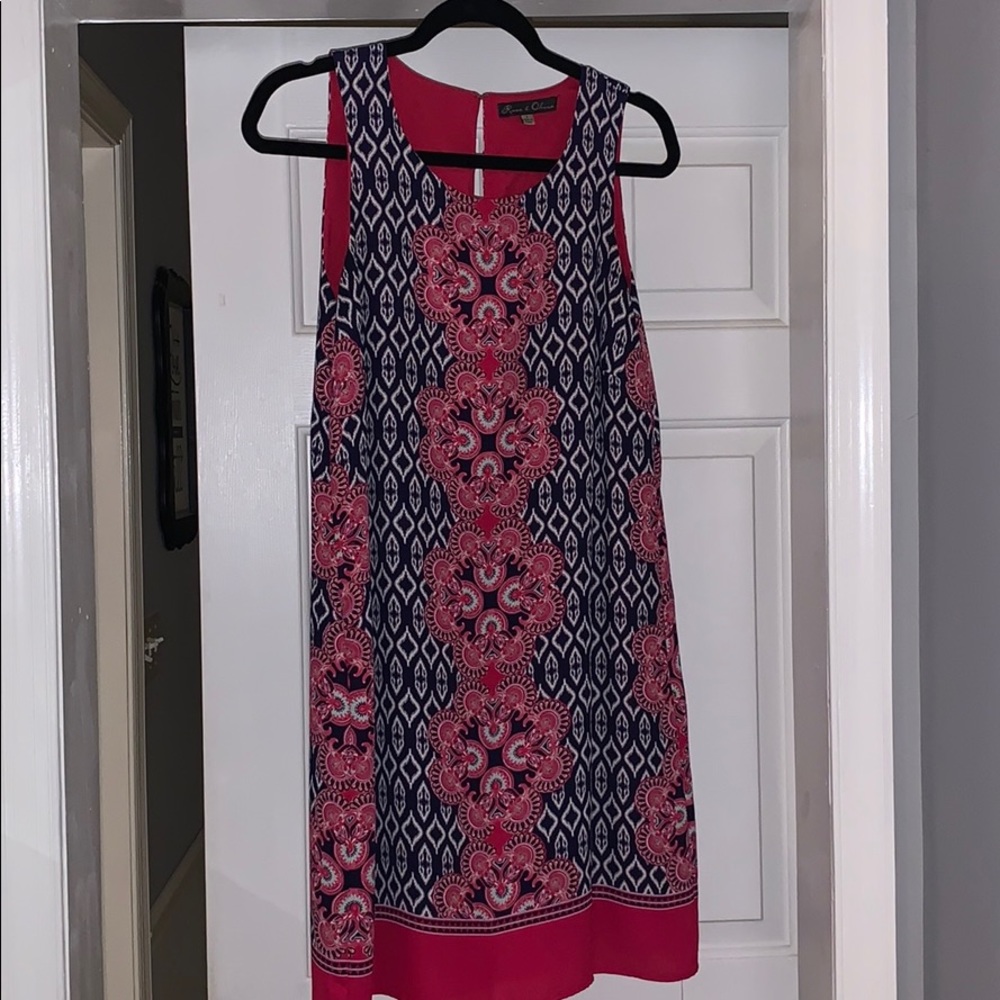 Navy and Pink Patterned Dress